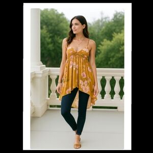 NWT Free People Mirage Tunic Tank Babydoll Yellow Fairy Whimsical Size Small●